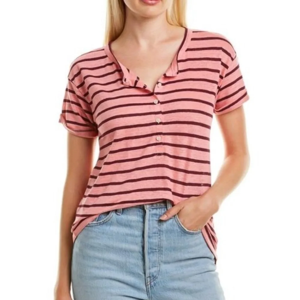 J. Crew Striped Linen Henley Tee size Medium - Picture 1 of 7